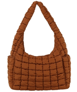 Puffy Quilted Nylon Shoulder bag JYE0506 BROWN